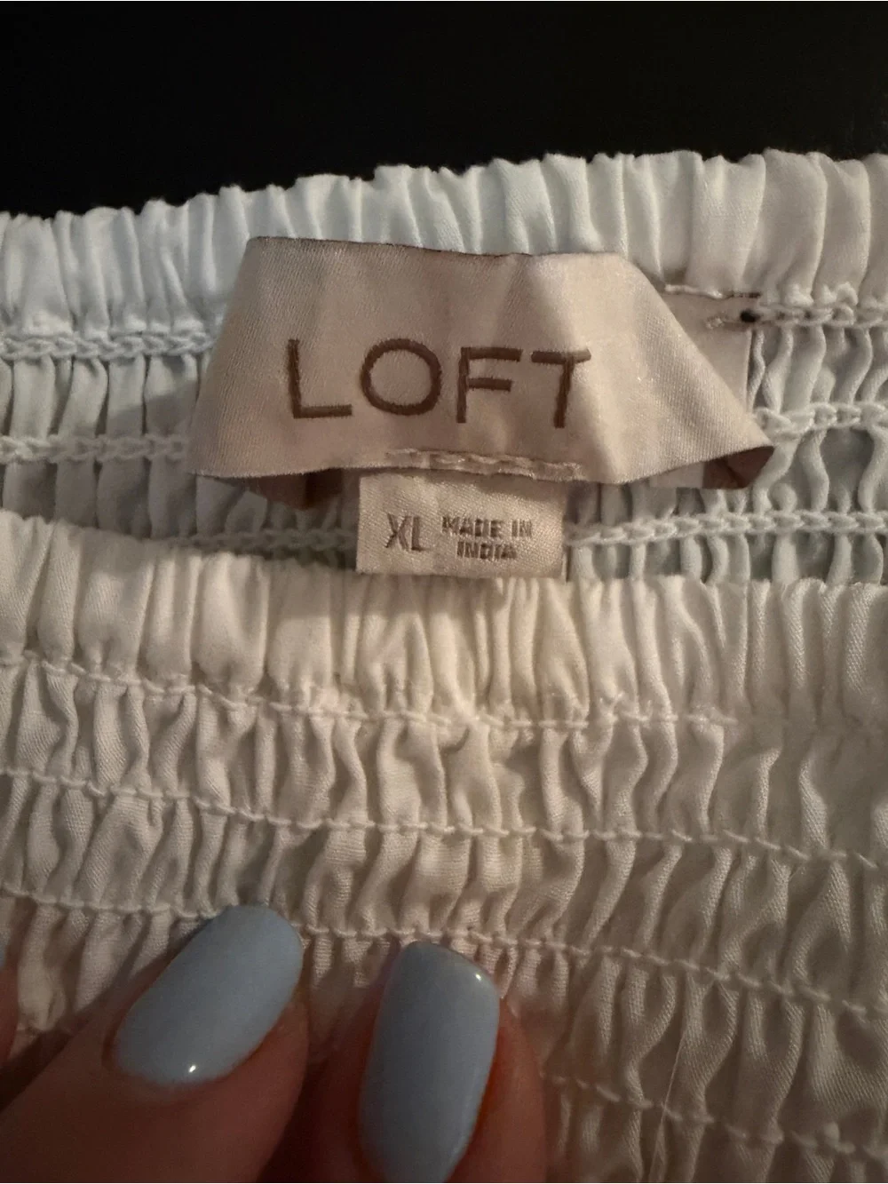 LOFT White Smocked Peplum Top with Square Neck